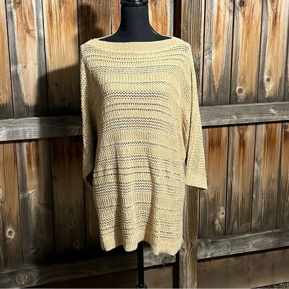 Chico’s travelers top knit sweater crochet gold metallic 4 FIRM on PRICE - Picture 1 of 6